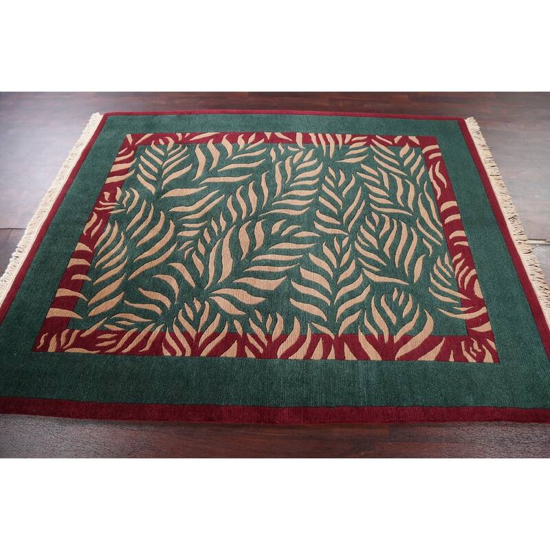 Vegetable Dye Nature Print Nepalese Area Rug Hand-knotted Wool Carpet - 5'9" x 7'0"