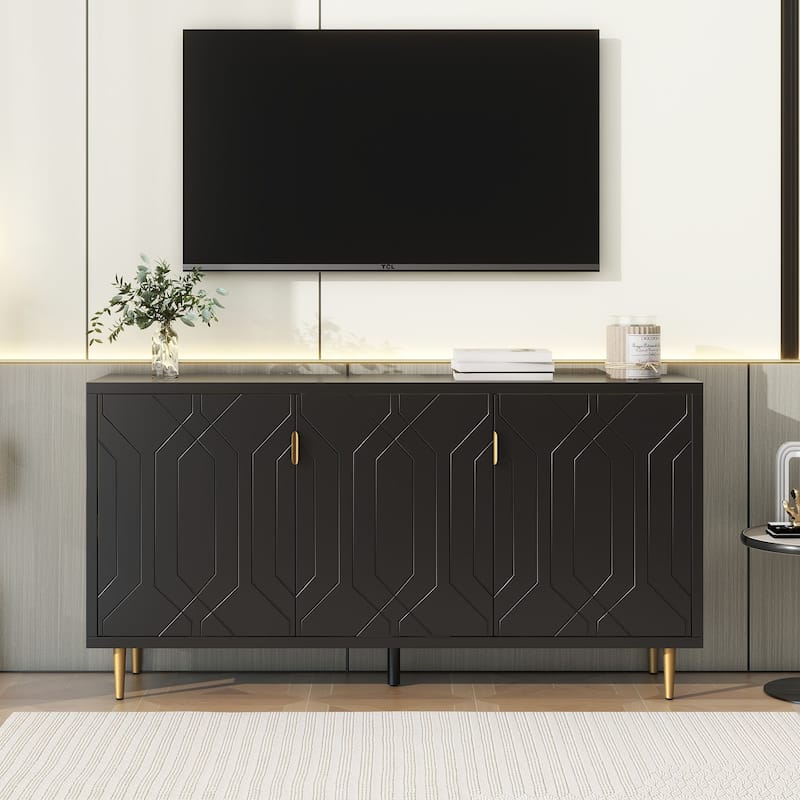 Black 65" Modern TV Stand with Doors & Adjustable Shelves for TVs Up to 70"