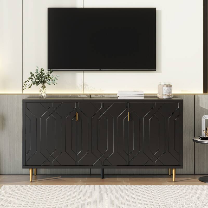 Scandinavian Style TV Stand with 3 Doors & Adjustable Shelves, Fits TVs Up to 70 Inches