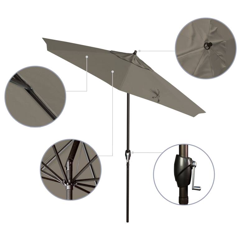 California Umbrella 7.5' Round Crank Lift Auto Tilt 8 Rib Aluminum Patio Umbrella, Bronze Finish, Pacifica Pacific Blue Fabric