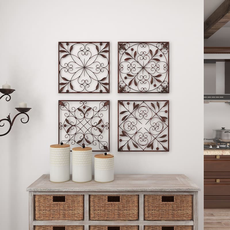 Dark Brown Metal Scroll Home Wall Decor (Set of 4)