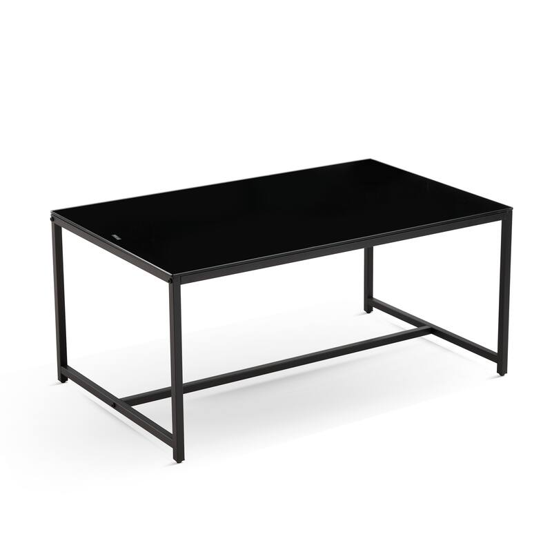 Black Glass Coffee Table, Small Tea Table, Glass with Metal Legs Sofa Table
