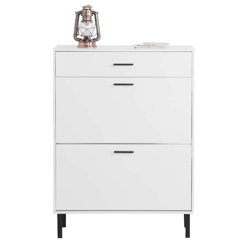 Shoe Cabinet, Freestanding Shoe Rack Storage Organizer with Drawers & Metal Legs, Shoe Storage Cabinet with 2 Flip Drawers