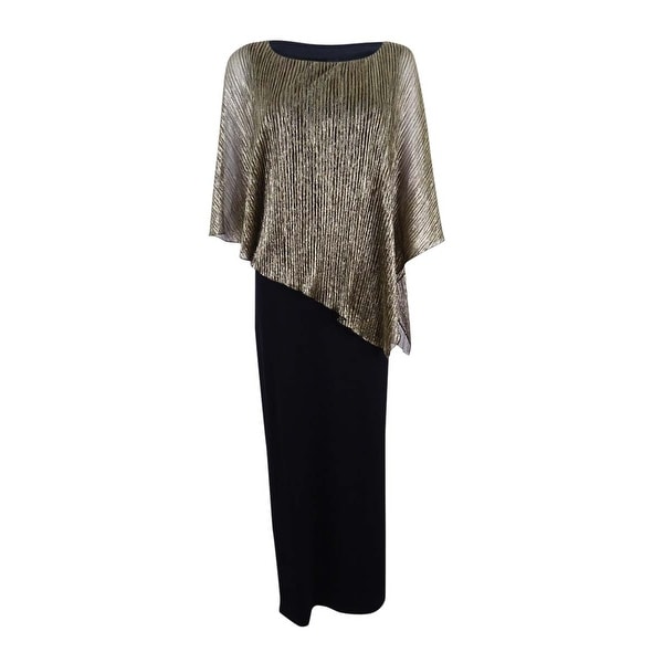 Connected Women's Metallic Illusion Overlay Gown - Gold