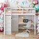 preview thumbnail 1 of 28, Wood Kids Full Size Loft Bed with Desk and Large Storage Space White