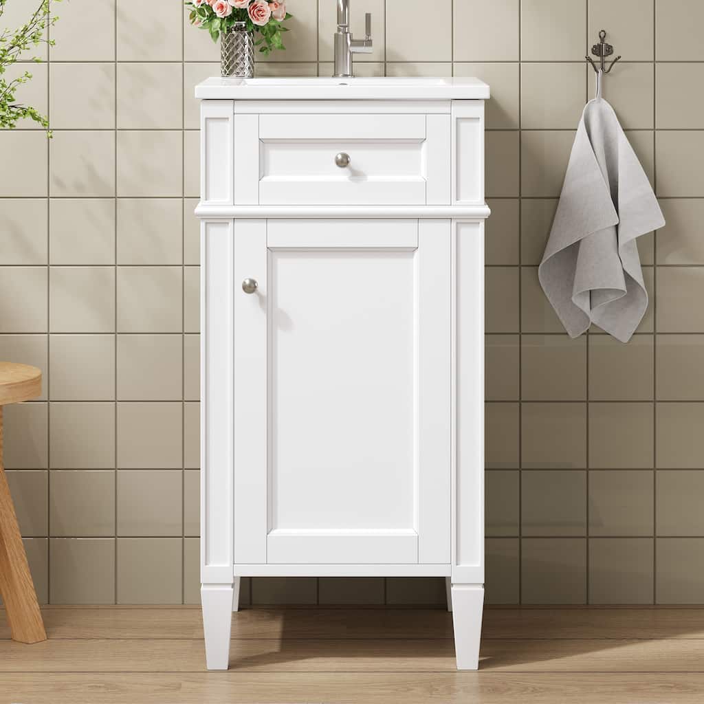 Small Bathroom Vanity Freestanding Single Vanity Set with Ceramic Sink