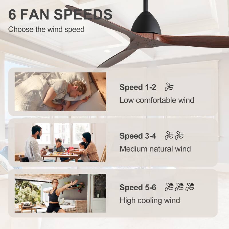 56" Wood Grain ABS 3-Blade Ceiling Fan No Light with Remote