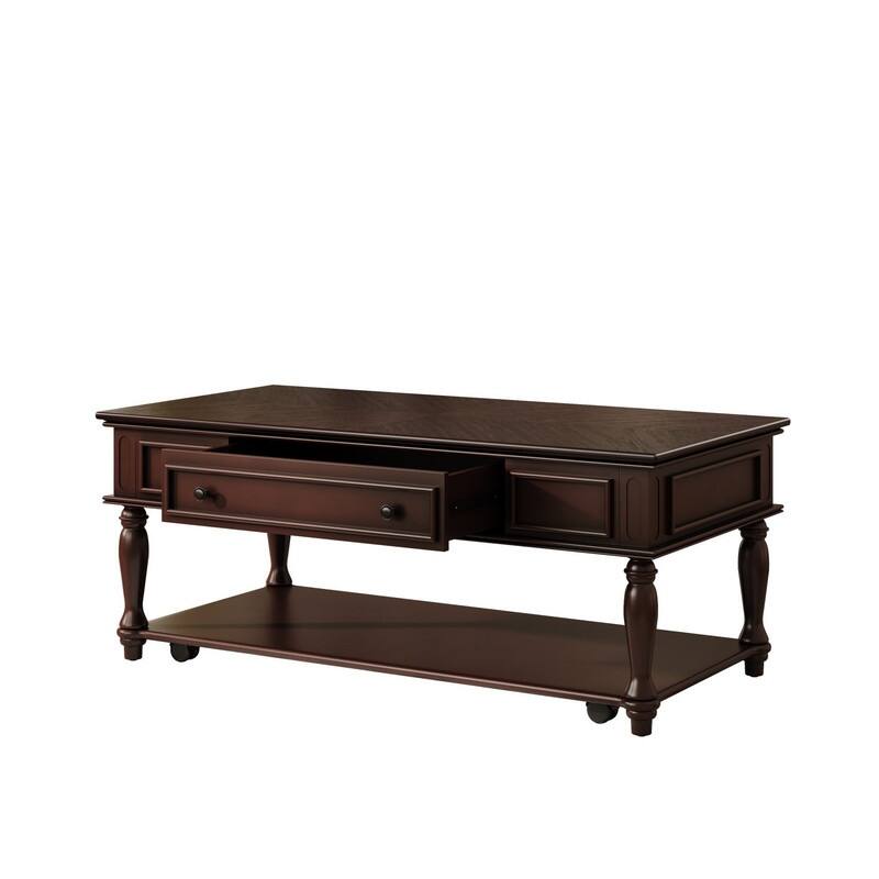 Farmhouse 47.2" Coffee Table with Drawer, Retro Design Easy Assembly and Movable Lockable Wheels for Living Room