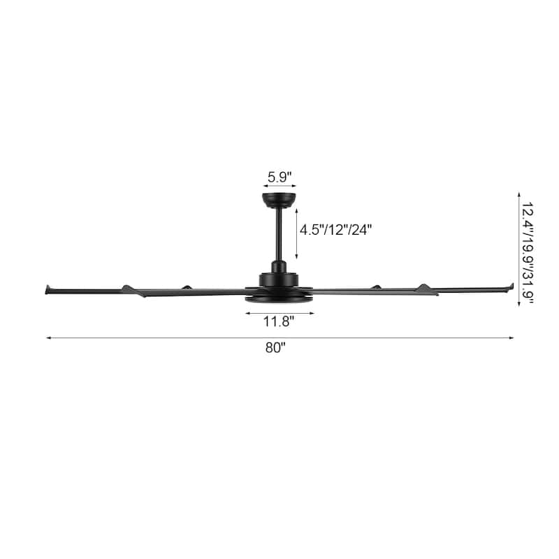 MLiAN 80 In. 6 Aluminium Blades Indoor Ceiling Fan with Light Kit and Remote - 80"