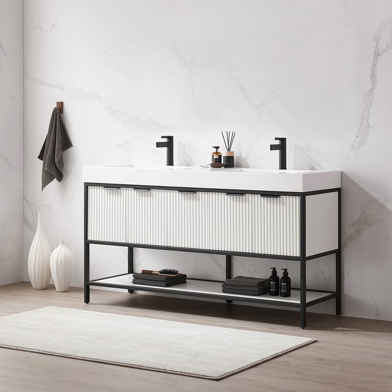 Marcilla 60 in. Double Sink Bath Vanity with Stone Sink Top