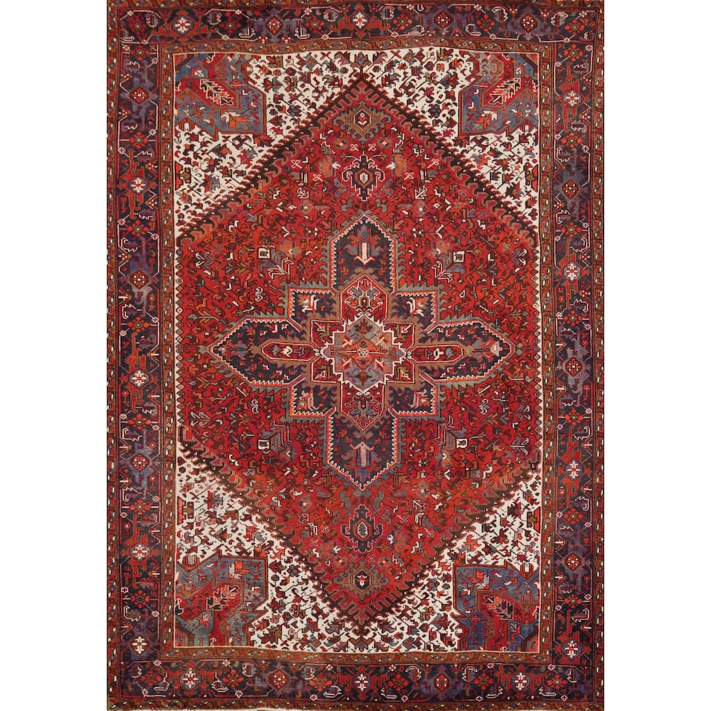 Hand Knotted Oriental 100% Wool Carpet Traditional Medallion Red Heriz Area Rug - 11' 0'' X 8' 5''