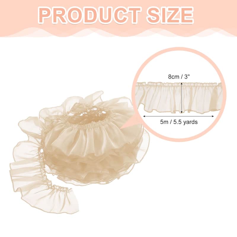 Ruffle Lace Ribbon Trim Pleated Lace Fabric Trim 5.5 Yard - Beige