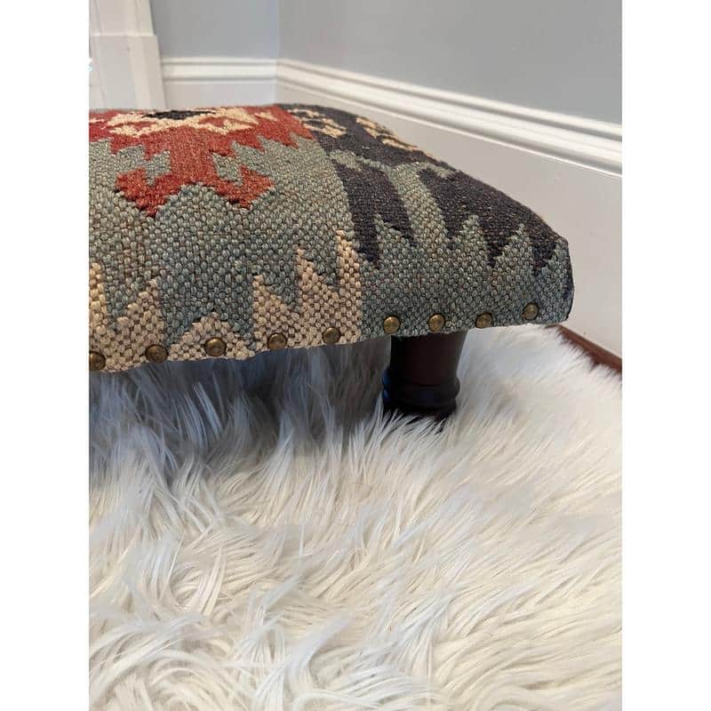 HERAT ORIENTAL Wooden Hand-woven Kilim Upholstered Stool