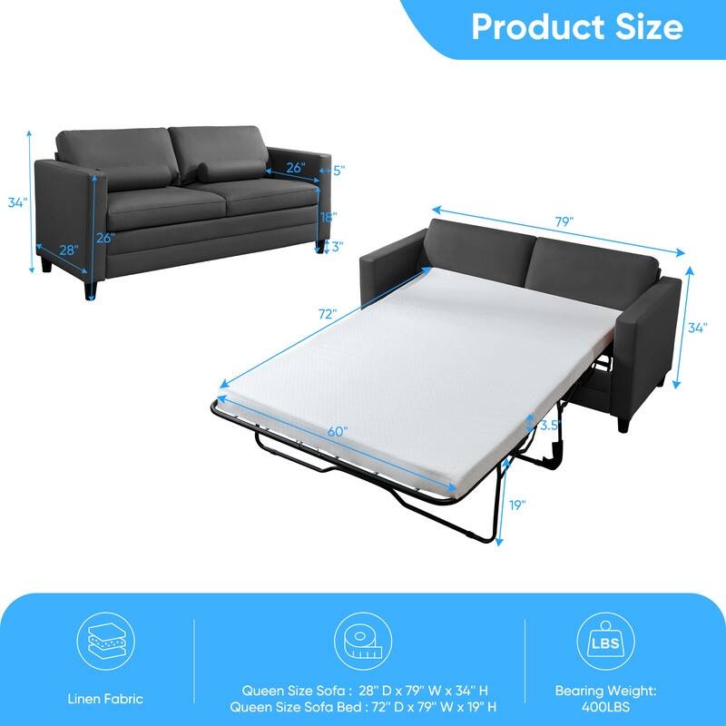 Mixoy 2-in-1 Pull Out Sofa Bed with Mattress,Modern Convertible Sleeper Sofa Futon Couches