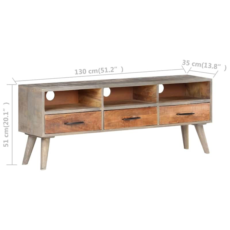 vidaXL TV Stand Gray 51.2"x13.8"x20.1" Solid Rough Mango Wood