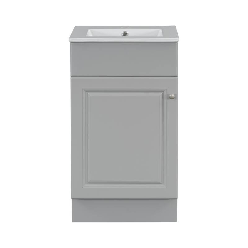 Bathroom Vanity with Ceramic Sink, Small Bathroom Sink Cabinet with Storage Rack, Bathroom Cabinet with Adjustable Shelf