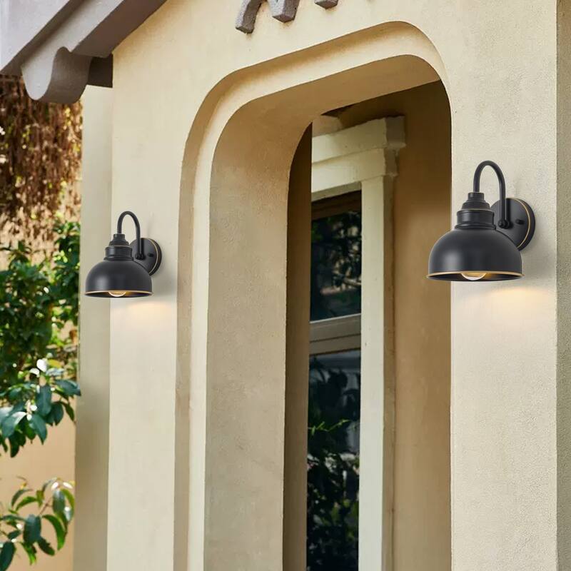 C Cattleya 1-Light Black Gooseneck Outdoor Barn Light with Gold Edges