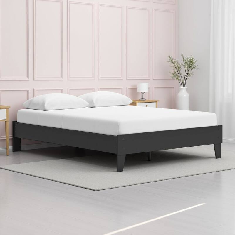 Alli Queen Size Platform Bed, Matte Black Wood Frame with Laminate
