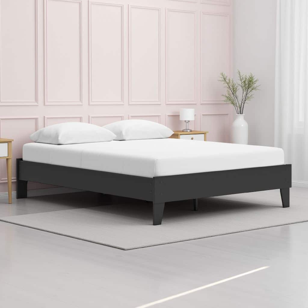Alli Queen Size Platform Bed, Matte Black Wood Frame with Laminate