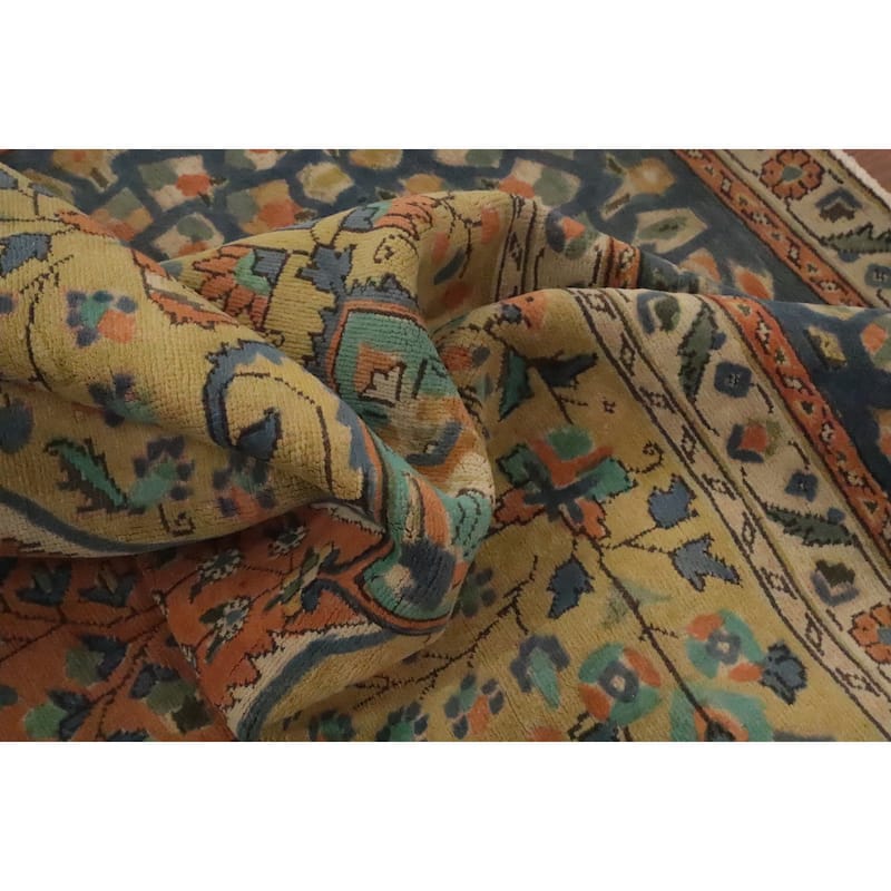 Hand Knotted Oriental 100% Wool Carpet Traditional Floral Oranges & Rust Tabriz Area Rug - 12' 8'' X 9' 6''
