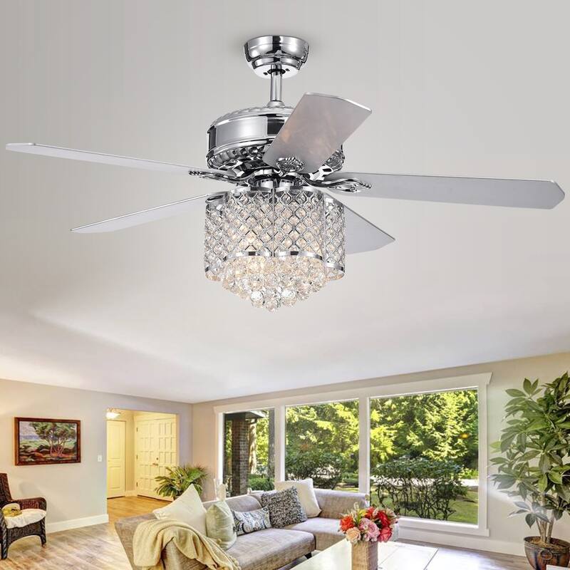 Deidor 52-inch Chrome Ceiling Fan with Crystal Chandelier - Remote