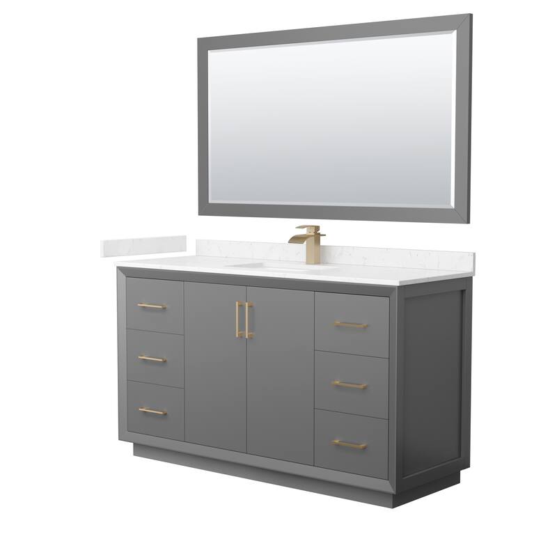 Strada 60-Inch Single Vanity Set, Cultured Marble Top, 58-Inch Mirror - Dark Gray, Bronze Trim,Carrara Cultured Marble Top