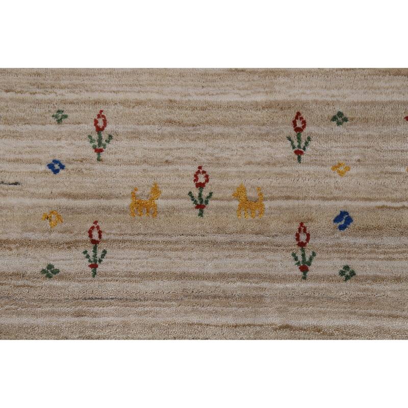 Striped Camel Gabbeh Oriental Square Rug Handmade Wool Carpet - 9'11" x 9'7"