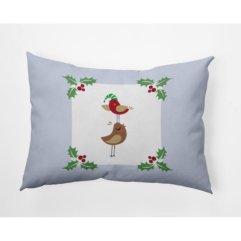 Christmas Birds Indoor/Outdoor Throw Pillow - 14" x 20" - Light Blue