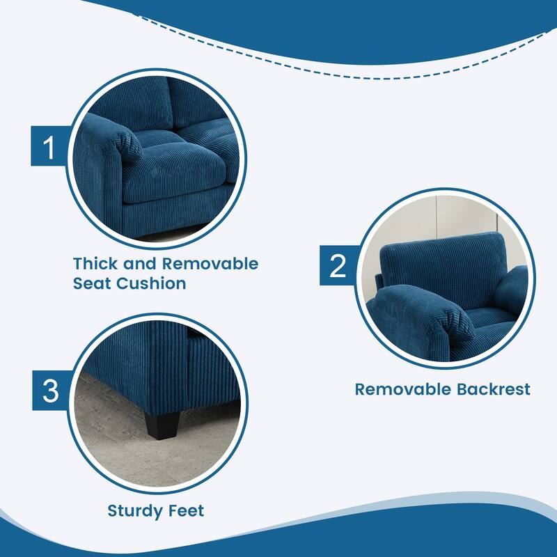 Multi-Seater Corduroy Sectional Sofa, Modular Settee, Included Removable Ottomans