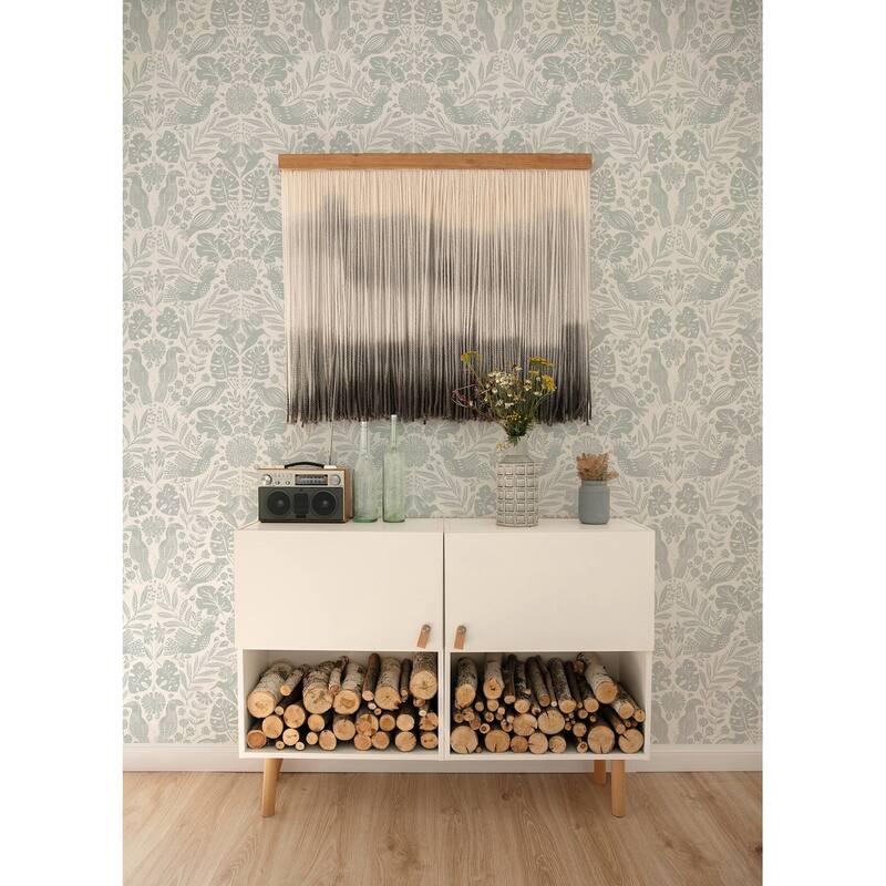 A-Street Prints Nestle Light Grey Bird Block Print Wallpaper