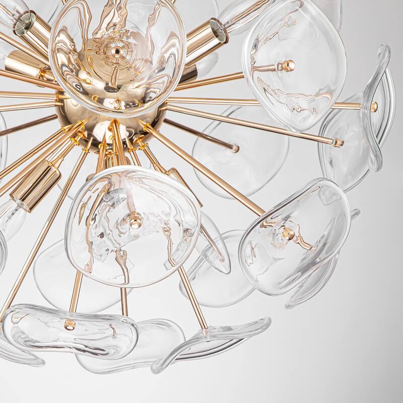 8-Light Modern Linear Sputnik Island Pendant Lighting Starburst Clear Glass Globe Chandelier - 23.6 in. W