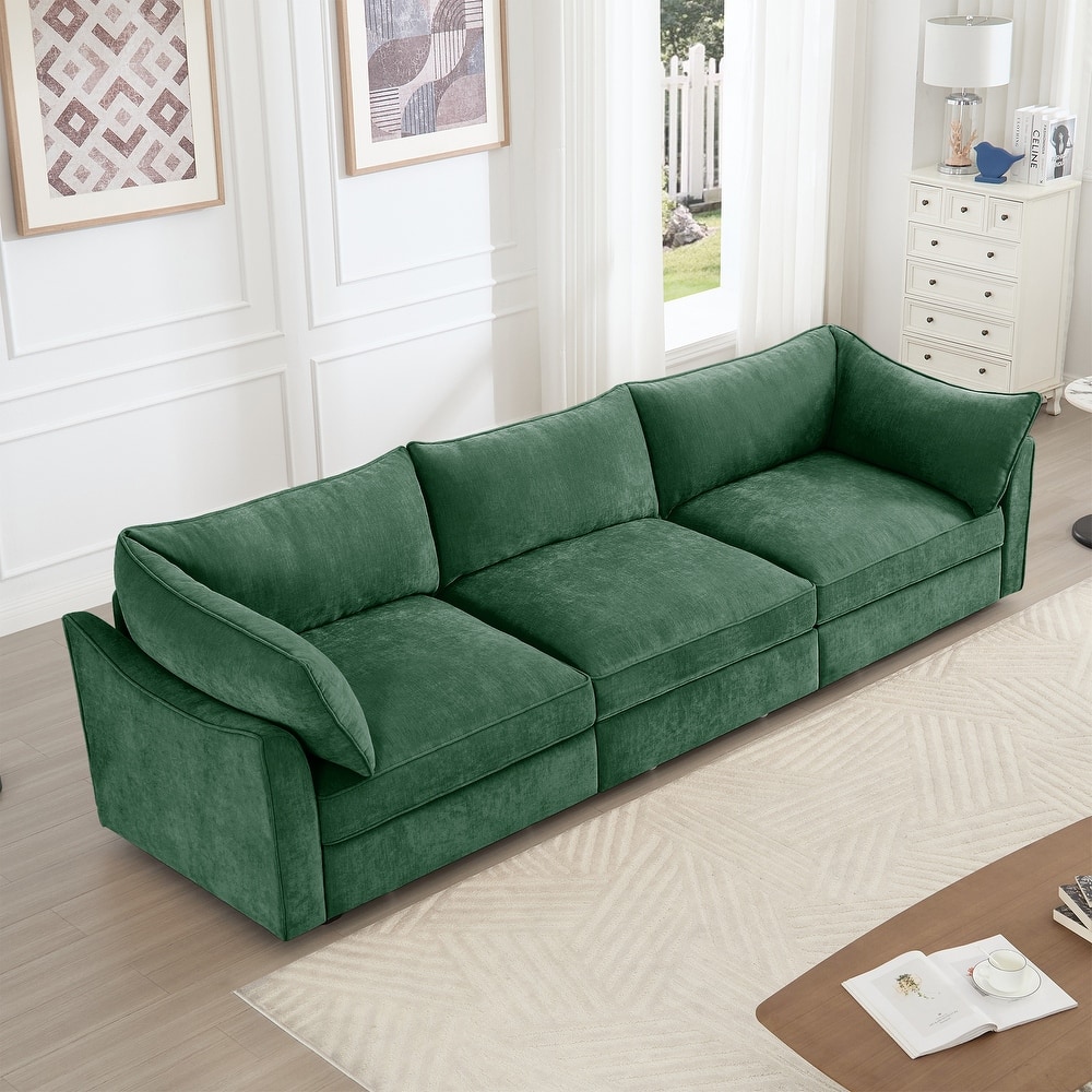 112" Oversized Chenille Modular Sectional Sofa with Pull-Out Storage Drawers, Modern 3-Seater Upholstered Couch for Living Room