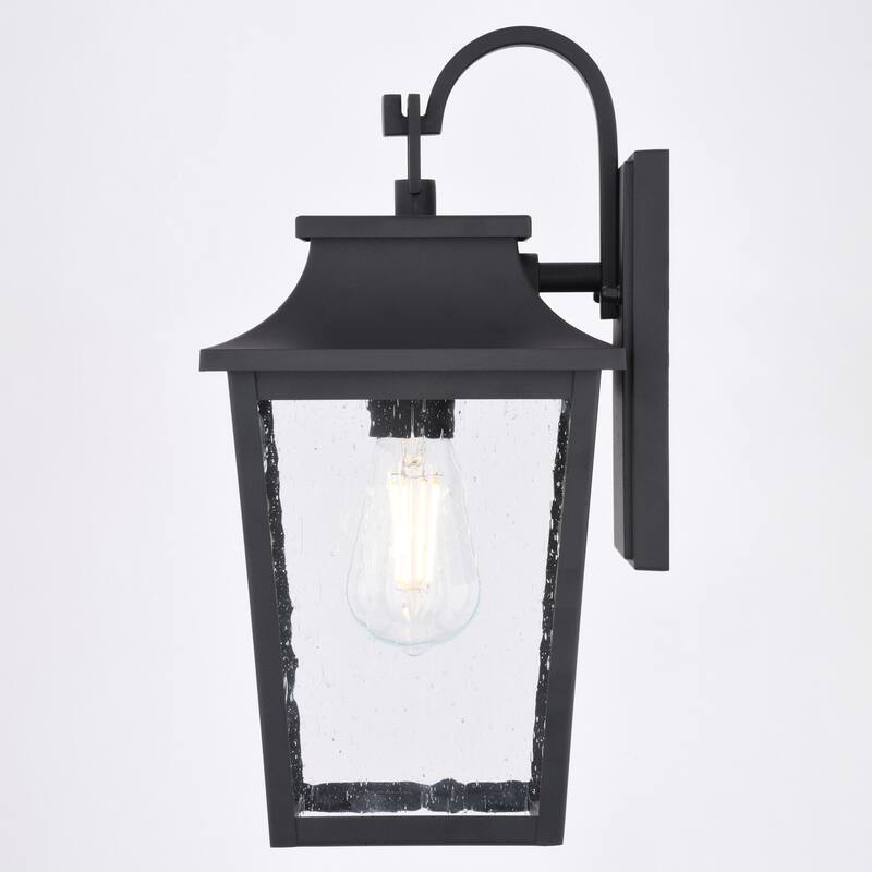 VAXCEL Irving Park Black Outdoor Wall Sconce Light Fixture made of Durable Steel, Clear Seeded Glass Shade