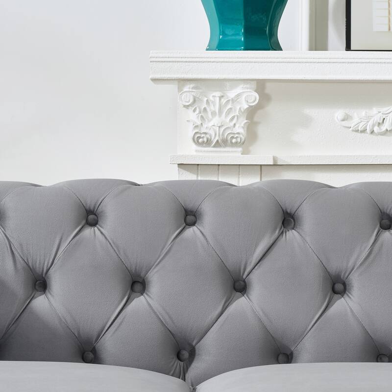 Roomfitters 87" Classic Chesterfield Upholstered Sofa with Scrolled Arms and Nailhead Trim, Button Back Living Room Couch