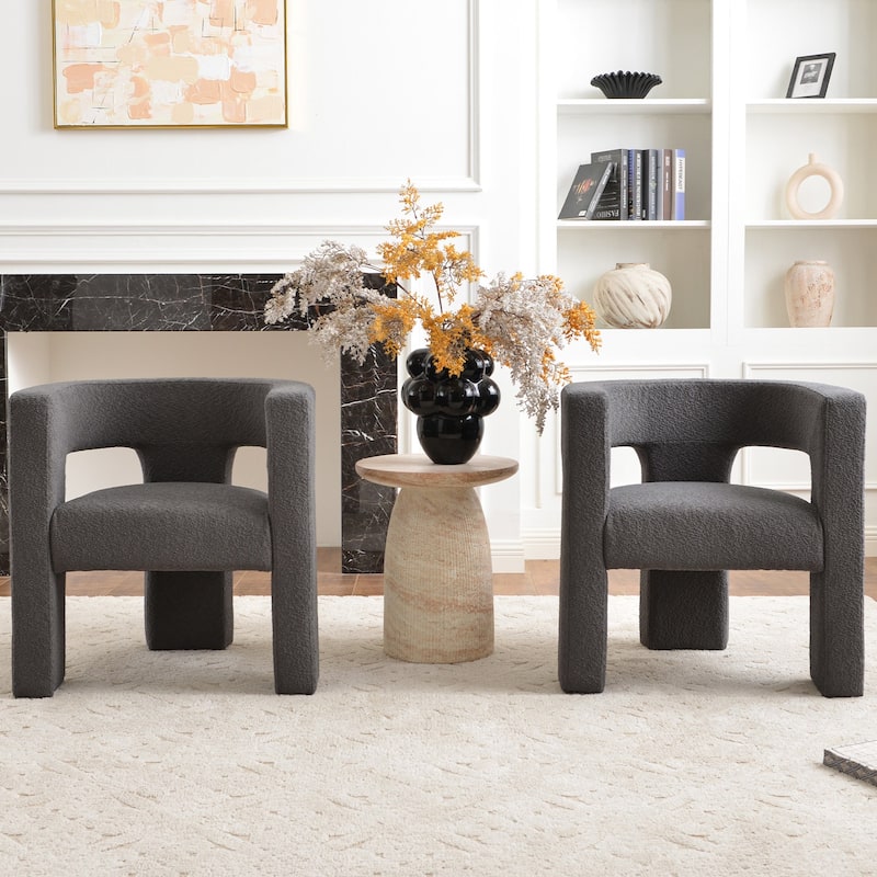 KINWELL 28" Wide Boucle Upholstered Square Armchair (Set of 2)