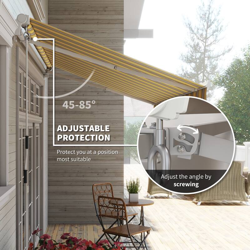 12' x 10' Retractable Awning Sun Shade Shelter with Manual Crank Handle, 280g/m² UV & Water-Resistant Fabric and Aluminum Frame