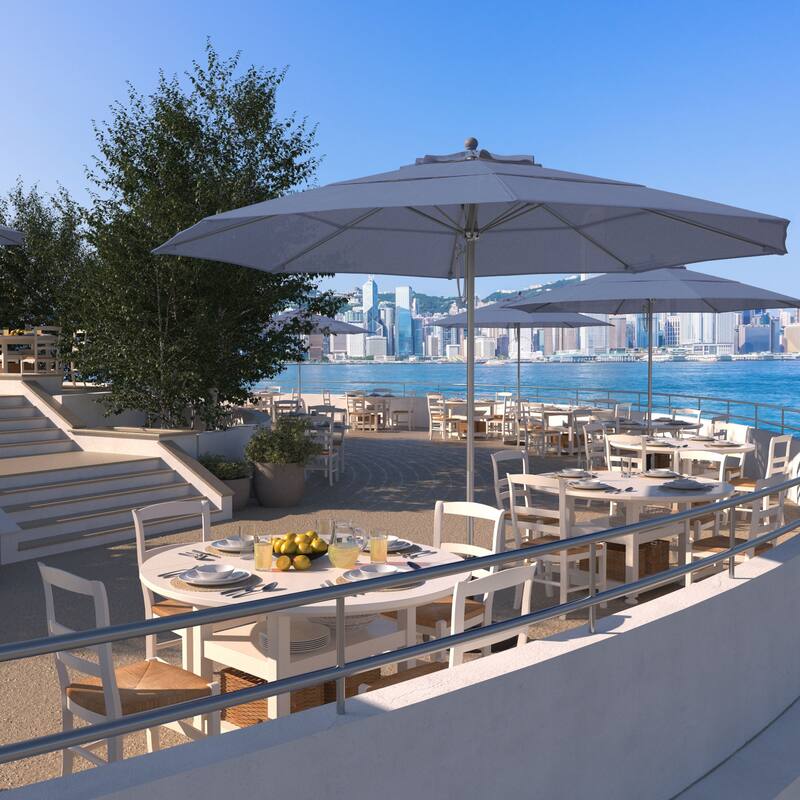 California Umbrella 11' Venture Series Patio Umbrella, Silver Aluminum Pole Fiberglass Ribs Pulley Lift Sunbrella