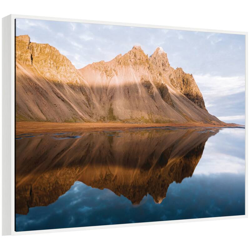 Kate and Laurel Sylvie Mountain Reflection in Iceland during Sunset Framed Canvas by Michael Schauer - 42x32