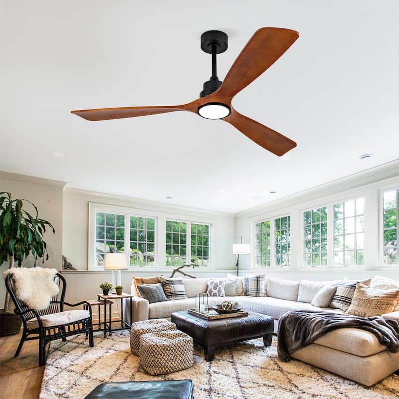 60" Ceiling Fan w/ 18W Led Light 3 Solid Wood Blades Remote Control Reversible DC Motor