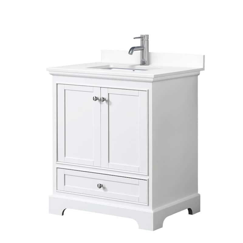 Wyndham Collection Deborah 30" Free Standing Single Basin Vanity Set - White / White Cultured Marble Top / Polished
