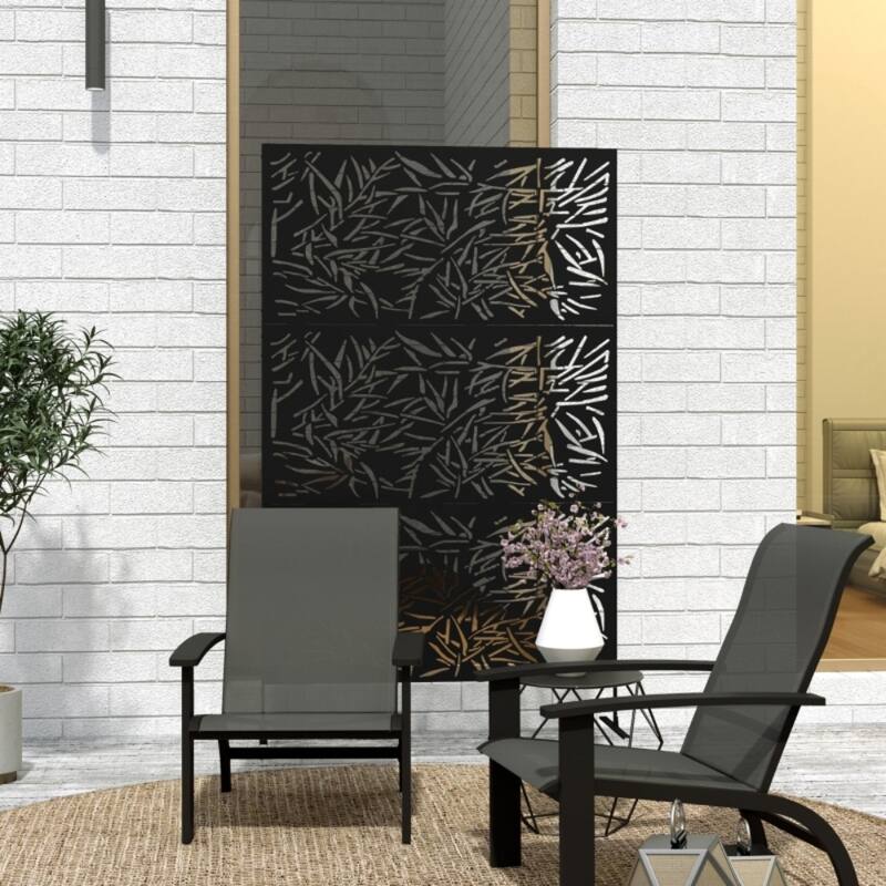 Steel Outdoor Garden Privacy Screen with Trellis and 3 Panels - 48" L x 17.7" W x 78" H