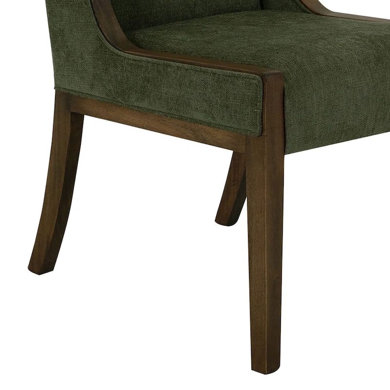 Okai Dining Chair Set of 2, Olive Green Polyester Wingback, Brown Wood
