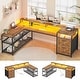 preview thumbnail 23 of 36, 67" L Gaming Shaped Desk Storage Shelves Power Outlet 2 Drawers Brown