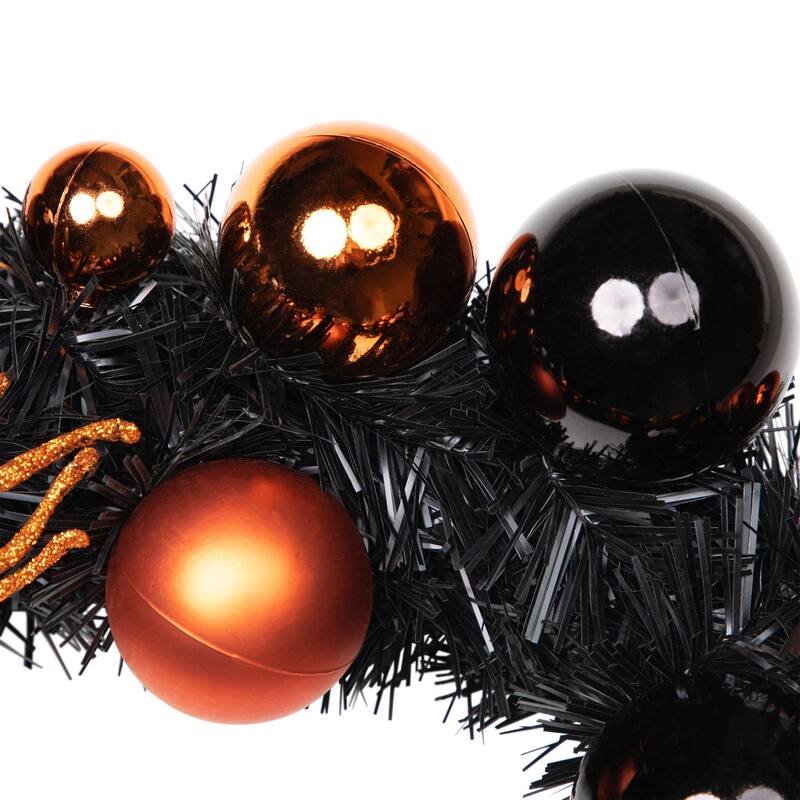 Spiders and Ornaments Halloween Wreath - 18" - Orange and Black - Unlit