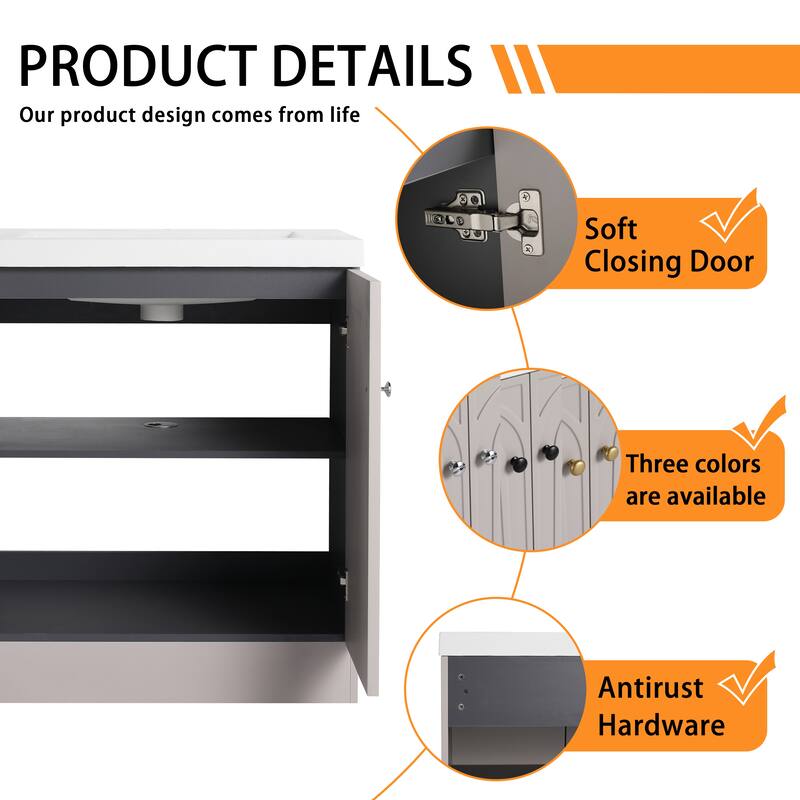 Bathroom Vanity With Sink In 24/30/36 Inch, Freestanding Bathroom Vanity With Soft Close Door and Adjustable Shelf