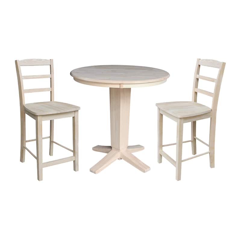 36 in Solid Wood Round Top Counter Height Dining Table with Stools - Unfinished - 3-Piece