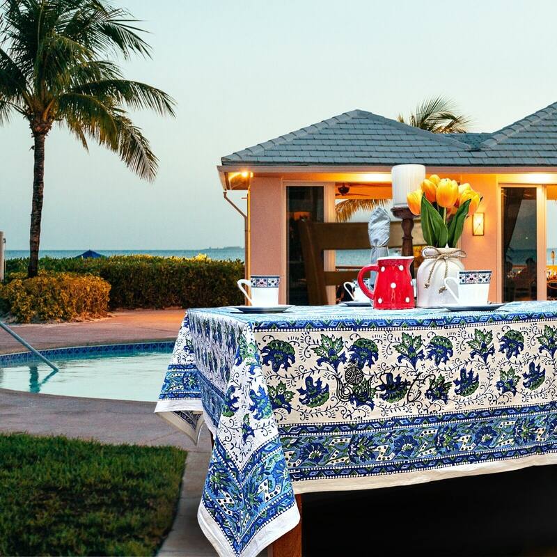 Bursting Floral Block Print Cotton Tablecloth Collection