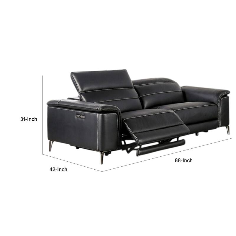 Cuny Power Reclining Sofa, Black Faux Leather, 88 Inch Wall Hug