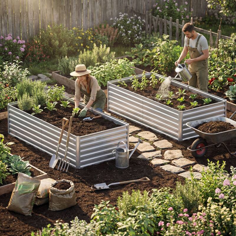 Silver Raised Garden Bed Kit for Vegetables, Flowers, Herbs-Set of 2