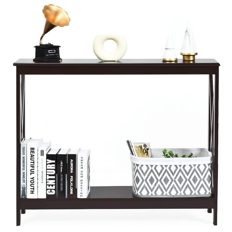 Space-Saving Console Table with Modern X-Shape and Large Shelves Perfect for Entryway or Living Room